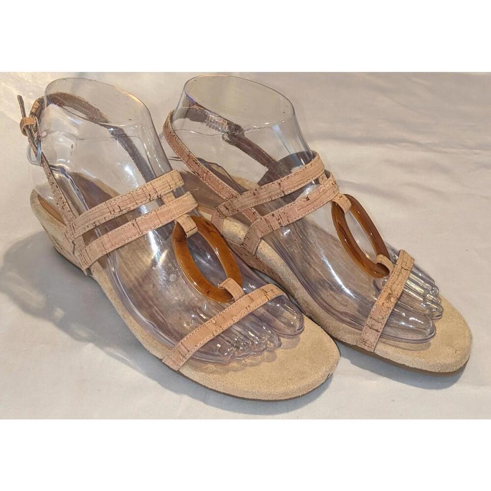 Aerosoles Women's Alphabyet Beige Cork Strappy Comfort Wedge Sandals Size 6M